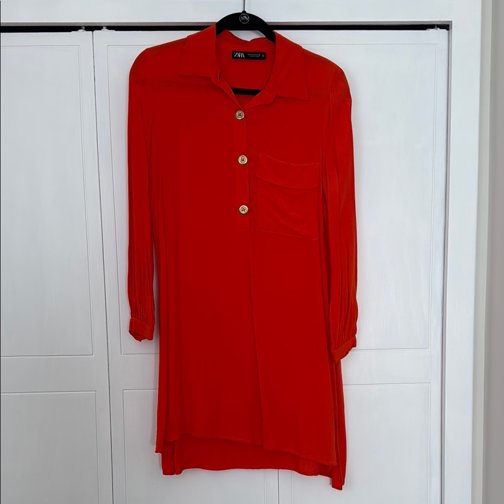 Zara Orange Button-Up Shirt Dress 🔥